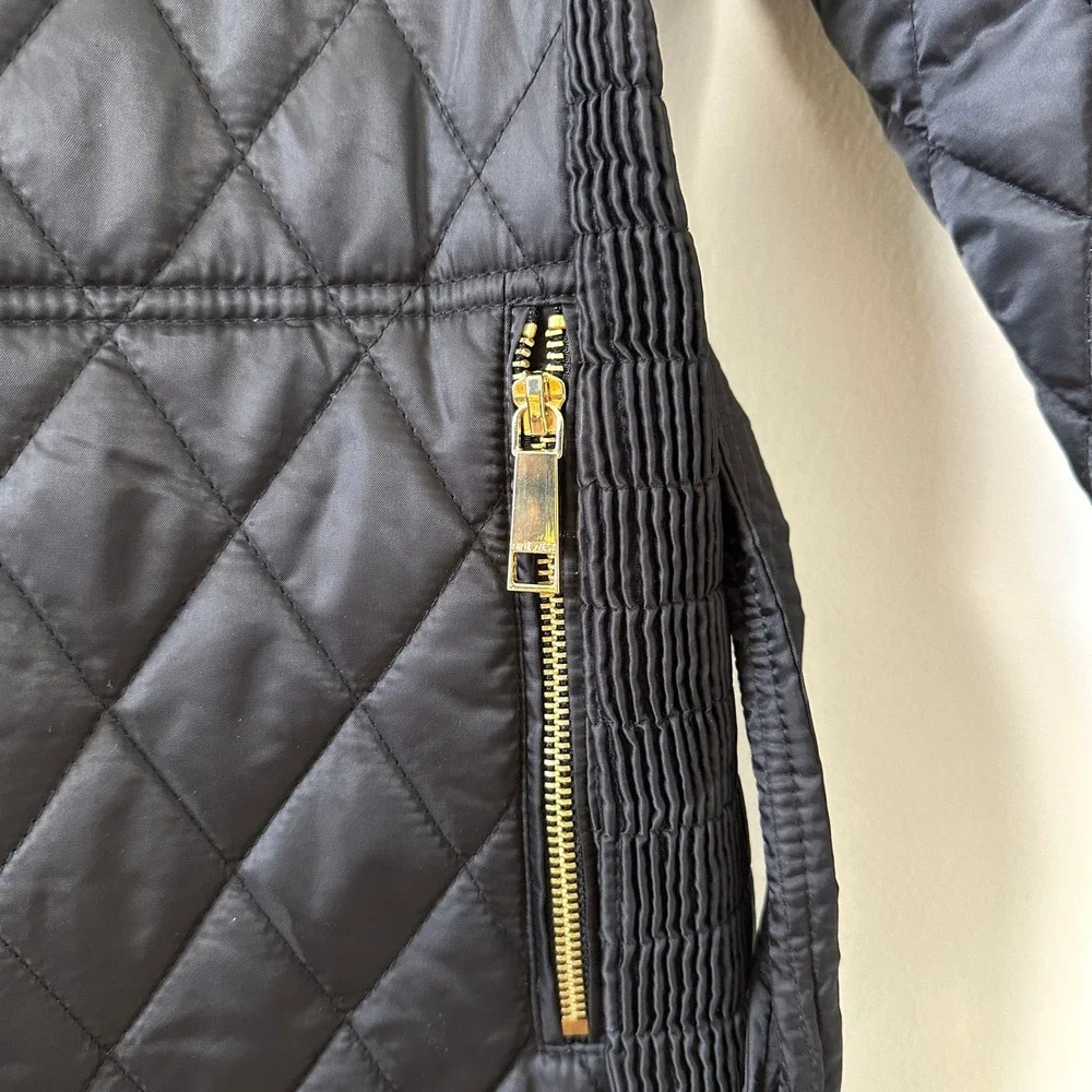 Nine West Black Diamond Quilted Puffer Jacket Belted Hooded Coat Large‎ Chic